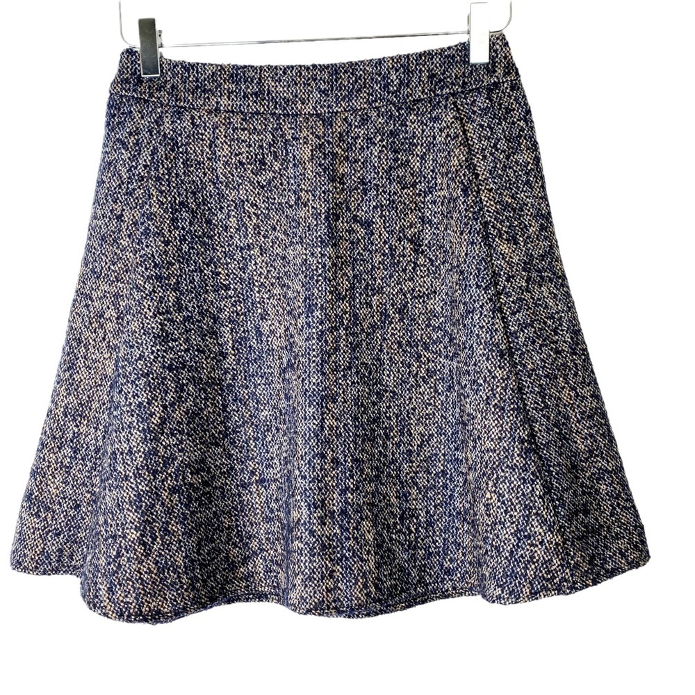 Ann Taylor Petite Boucle Wool Knit Fit Flare Blue Skirt 0P